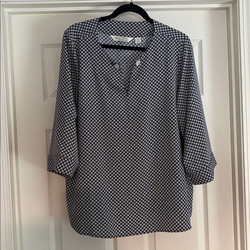 Beautiful by Lawrence Zarian Blue and White Blouse